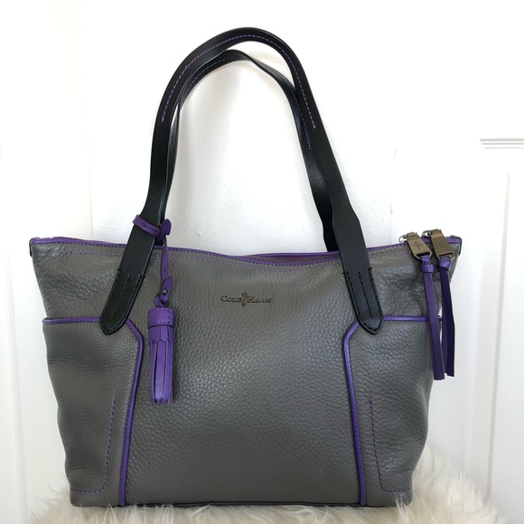 Cole Haan Handbags - Cole Hann Grey with purple trim shoulder handbag